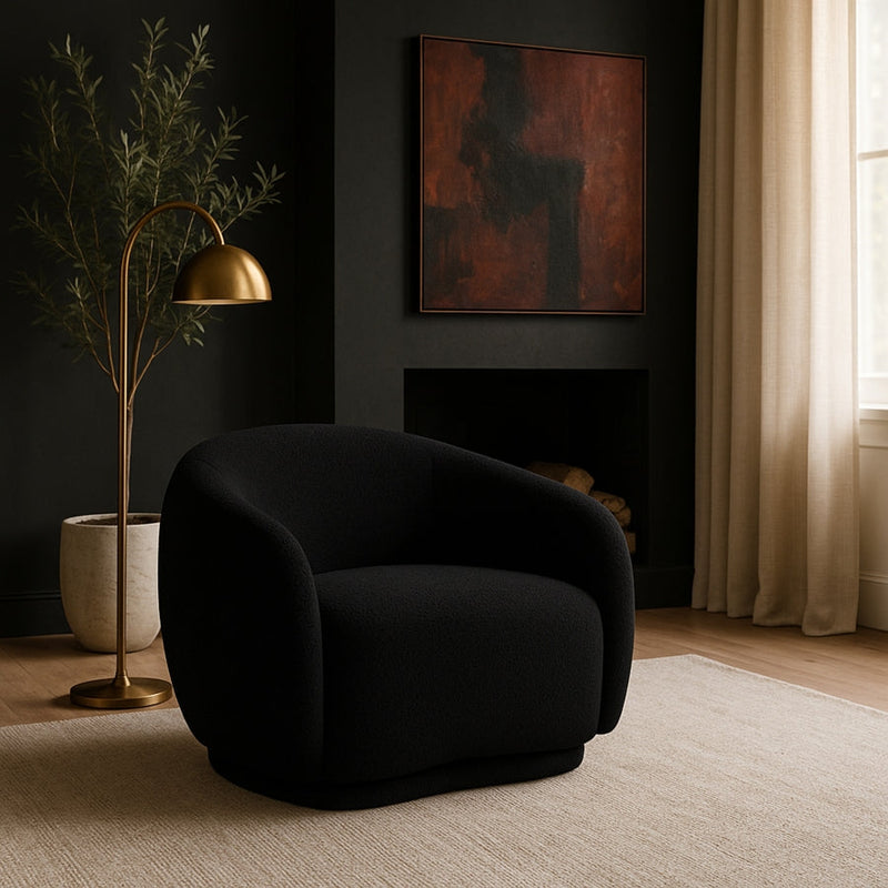 Hyde Boucle Fabric Upholstered Chair in Black - 693Black-C