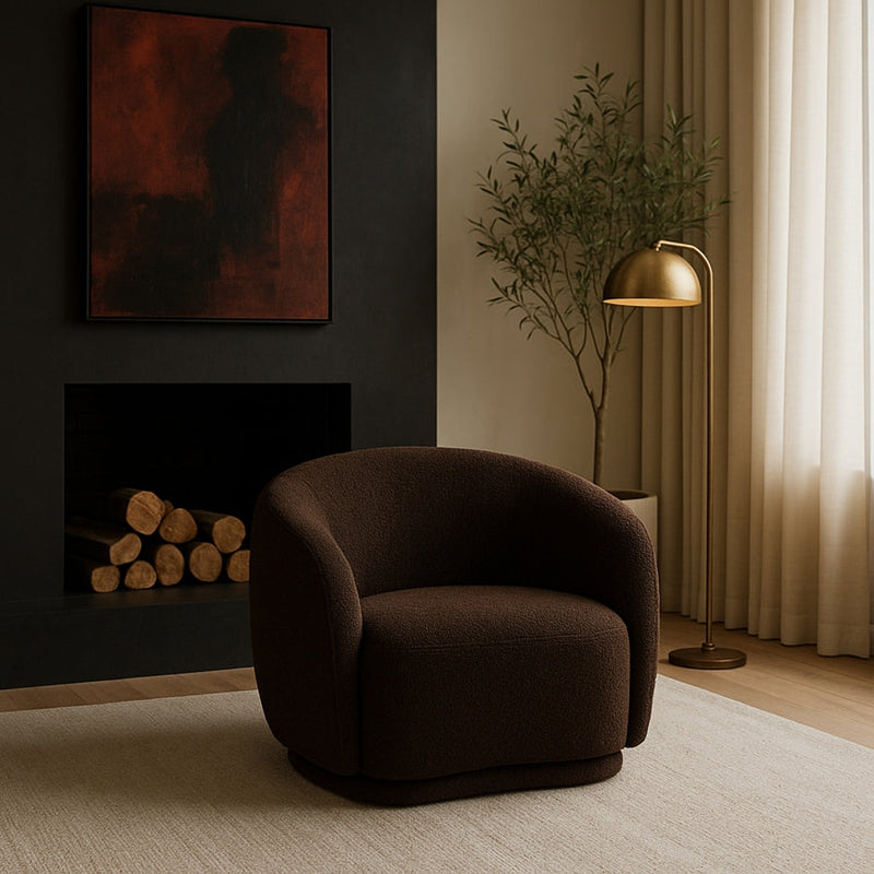 Hyde Boucle Fabric Upholstered Chair in Brown - 693Brown-C