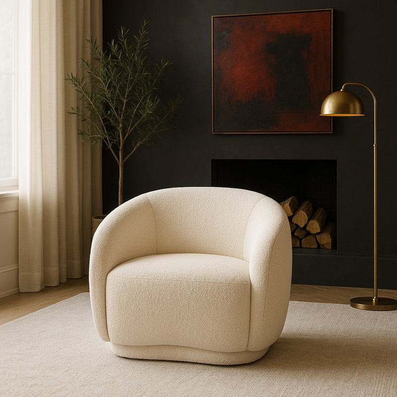 Hyde Boucle Fabric Upholstered Chair in Cream - 693Cream-C