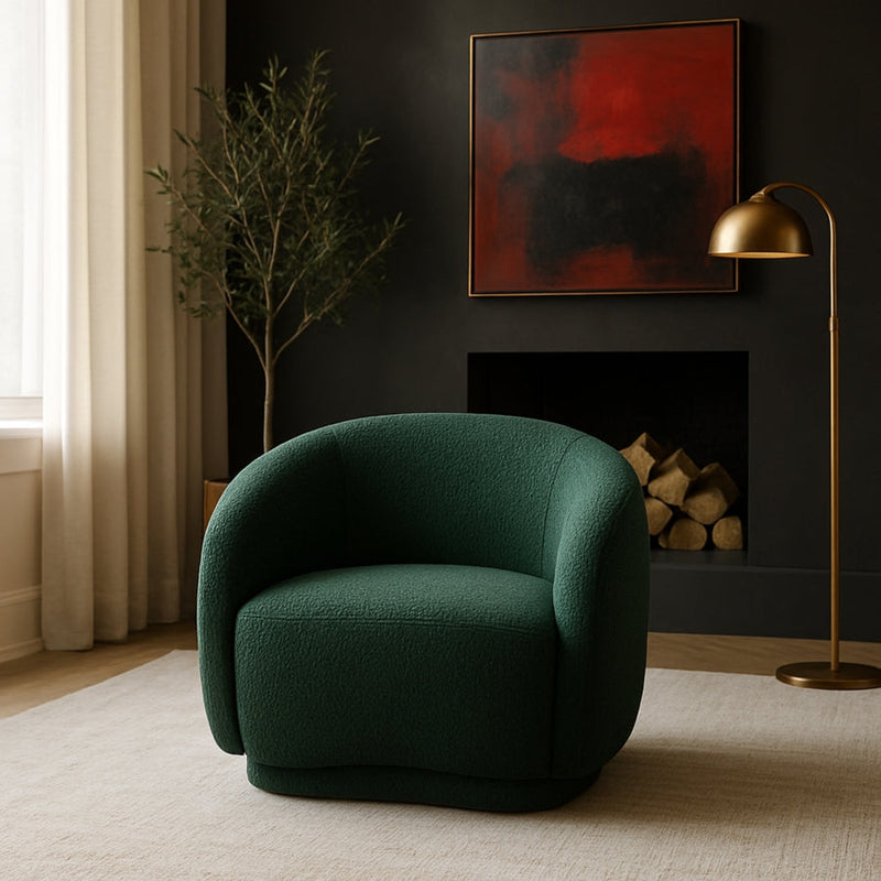 Hyde Boucle Fabric Upholstered Chair in Green - 693Green-C