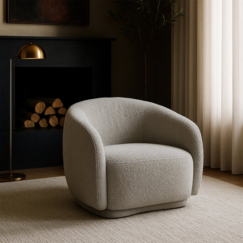 Hyde Boucle Fabric Upholstered Chair in Grey - 693Grey-C