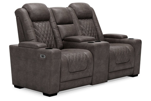 HyllMont Gray Power Reclining Loveseat with Console - Gate FurniturePower Reclining Loveseat
