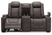 HyllMont Gray Power Reclining Loveseat with Console - Gate FurniturePower Reclining Loveseat