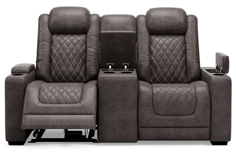 HyllMont Gray Power Reclining Loveseat with Console - Gate FurniturePower Reclining Loveseat