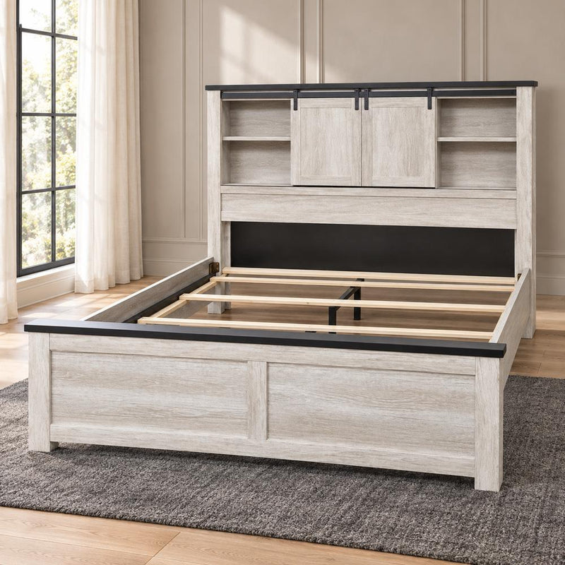 Indigo - Beige King Bed with Storage Headboard, Bluetooth Speaker & LED Light - B330-K-Bed