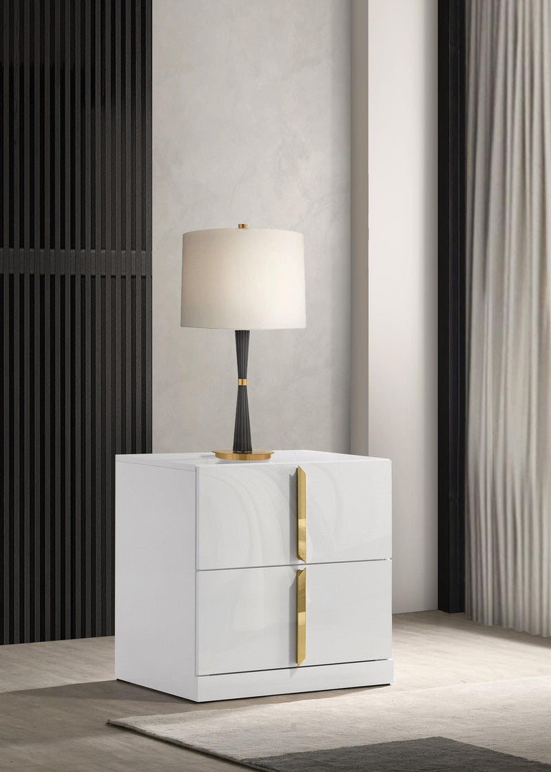 Ines 2-drawer Nightstand Bedside Table White High Gloss - 223092