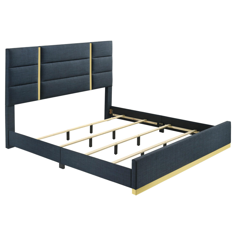 Ines 4-piece Eastern King Bedroom Set Navy and White High Gloss - 223091NVYKE-S4