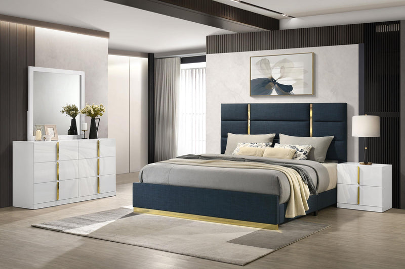 Ines 4-piece Queen Bedroom Set Navy and White High Gloss - 223091NVYQ-S4