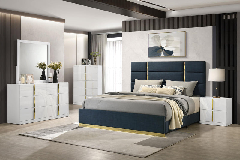 Ines 5-piece Eastern King Bedroom Set Navy and White High Gloss - 223091NVYKE-S5