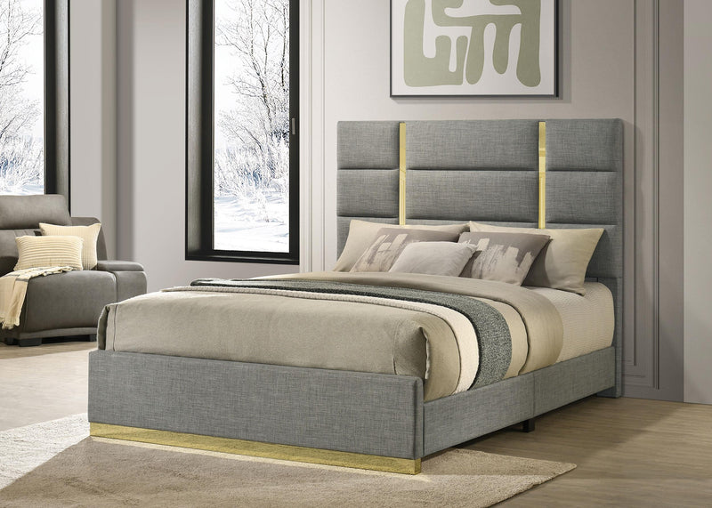 Ines 56-inch Fabric Upholstered Queen Panel Bed Grey - 223091GRYQ