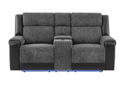 U5915 Grey/Black Console Rec Loveseat W/Immersive Sound & Blue Led - U5915-GRY/BLK-CRLS W/ +IS & BLUE-CLR LED