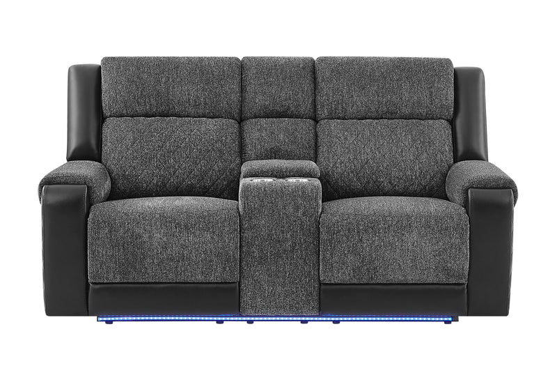 U5915 Grey/Black Console Rec Loveseat W/Immersive Sound & Blue Led - U5915-GRY/BLK-CRLS W/ +IS & BLUE-CLR LED