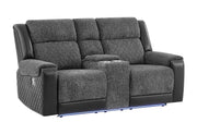 U5915 Grey/Black Console Rec Loveseat W/Immersive Sound & Blue Led - U5915-GRY/BLK-CRLS W/ +IS & BLUE-CLR LED
