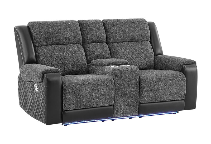 U5915 Grey/Black Console Rec Loveseat W/Immersive Sound & Blue Led - U5915-GRY/BLK-CRLS W/ +IS & BLUE-CLR LED