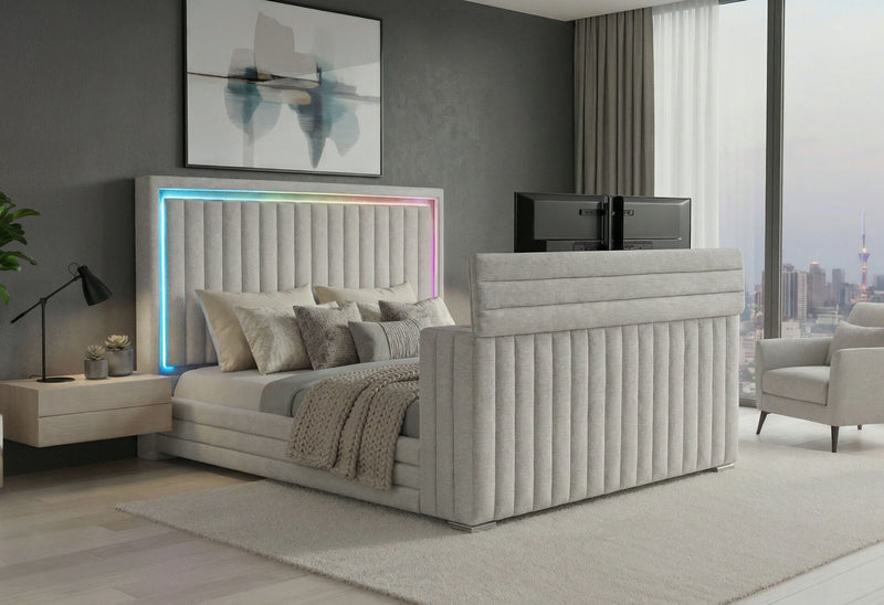 Elias Grey King Bed With Immersive Sound Speaker, Led, Tv Lift & Fp - ELIAS-GREY-KB W/ IS LED TV LIFT FP