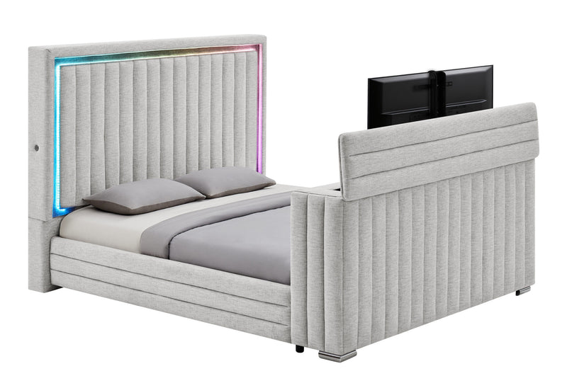 Elias Grey Queen Bed With Immersive Sound Speaker, Led, Tv Lift & Fp - ELIAS-GREY-QB W/ IS LED TV LIFT FP
