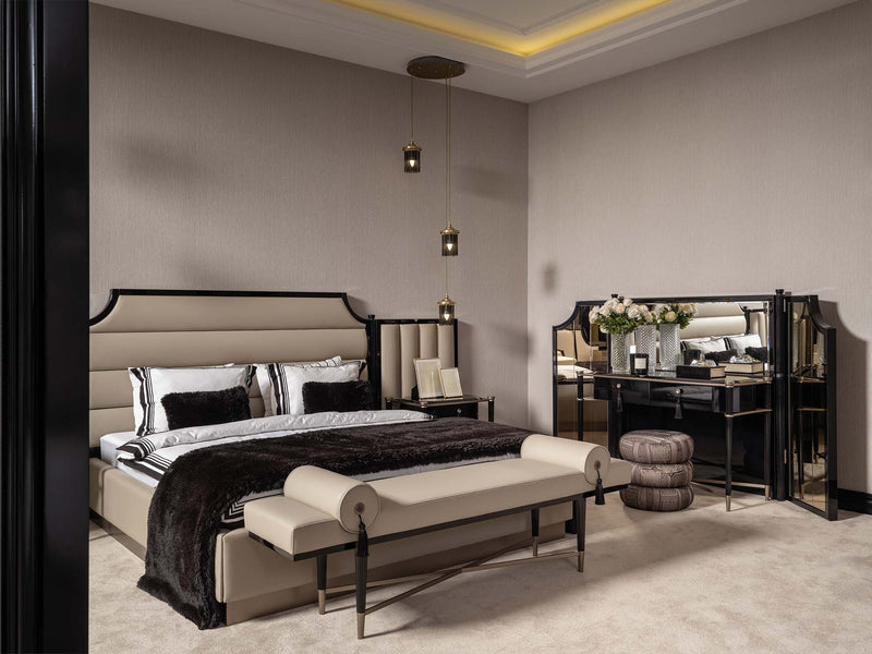 Istanbul Bedroom (Queen Frame With Headboard & Dresser With Mirror & Ottoman & 2 Nightstand & Bench) - 200-GAB-IST-QBED-SET