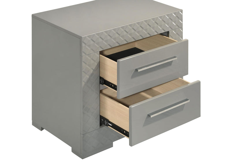 Ives 2-drawer Nightstand Bedside Table Grey High Gloss - 224972