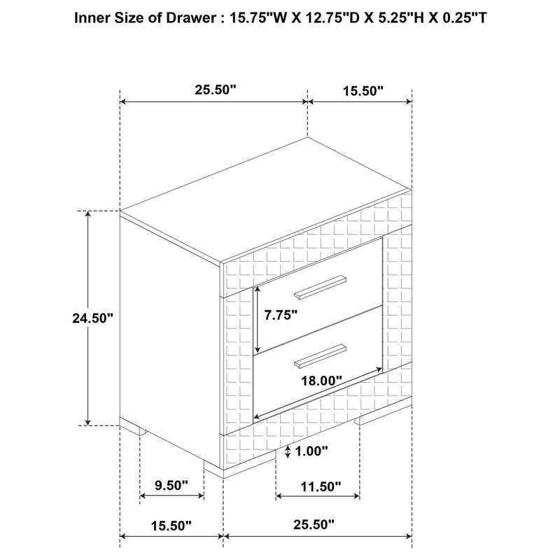 Ives 2-drawer Nightstand Bedside Table Grey High Gloss - 224972