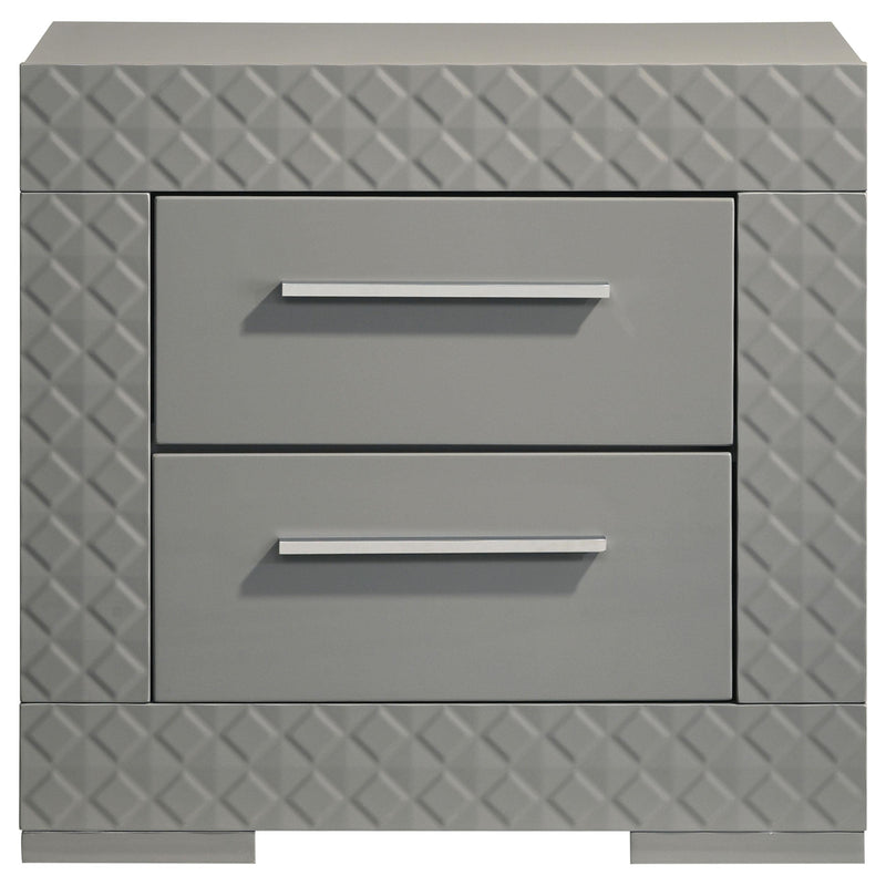 Ives 2-drawer Nightstand Bedside Table Grey High Gloss - 224972