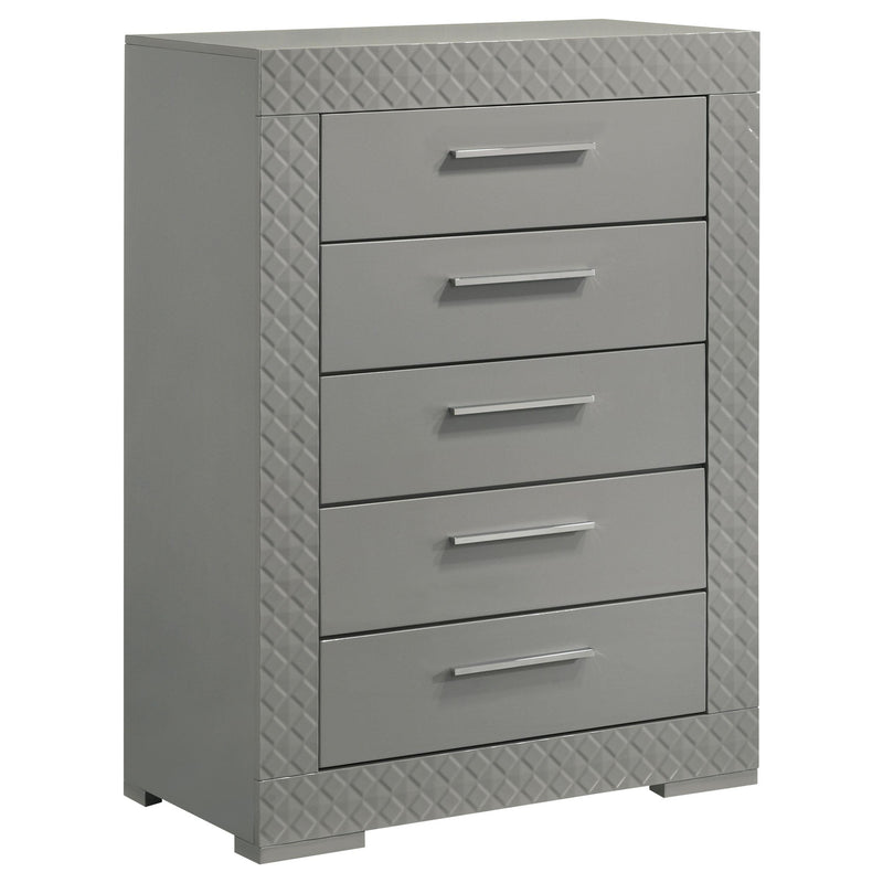 Ives 5-piece Eastern King Bedroom Set Grey High Gloss - 224971KE-S5