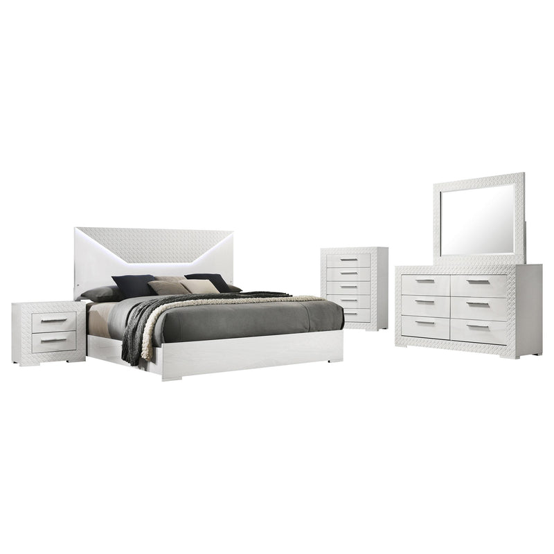 Ives 5-piece Eastern King Bedroom Set White High Gloss - 224941KE-S5