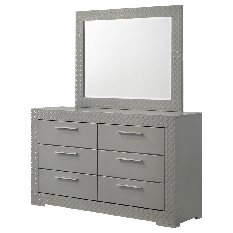 Ives 6-drawer Dresser and Mirror Grey High Gloss - 224973M