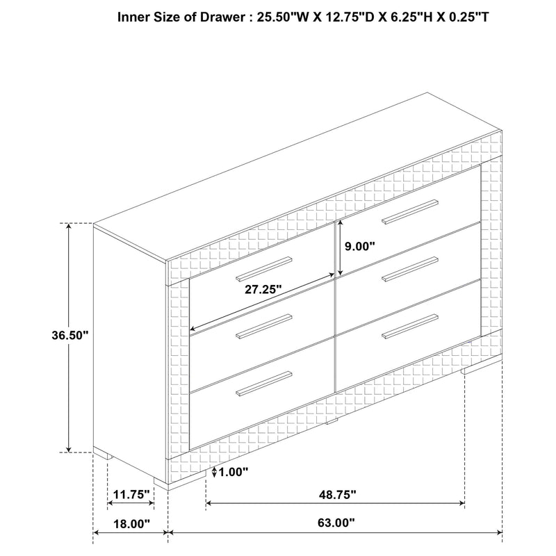Ives 6-drawer Dresser Cabinet White High Gloss - 224943