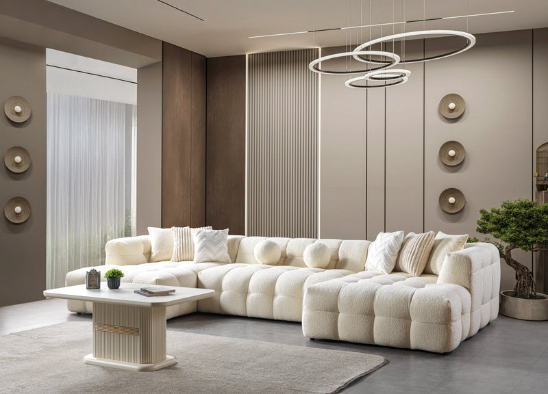 Ivy Ivory Boucle Double Chaise 146" Sectional - IVYIVR-USEC