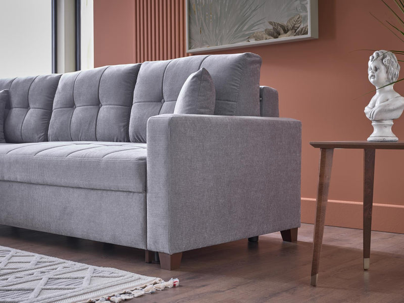 Ivy Sectional (Koopsi Basic Gray110) Brown Legs - Gate FurnitureSleeper Sectional