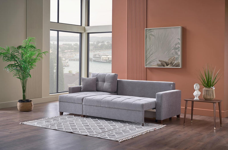 Ivy Sectional (Koopsi Basic Gray110) Brown Legs - Gate FurnitureSleeper Sectional