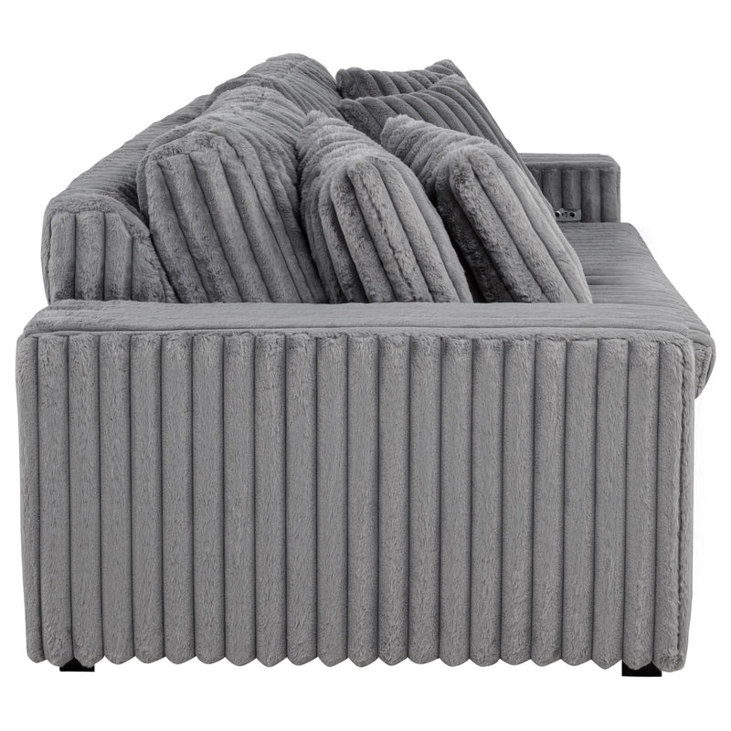 Jacana Corduroy Upholstered Dual Power Chaise Sofa Grey - 600536P