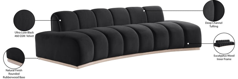 Jace 106" Velvet Upholstered Upholstered Sofa in Black - 44093Black-S