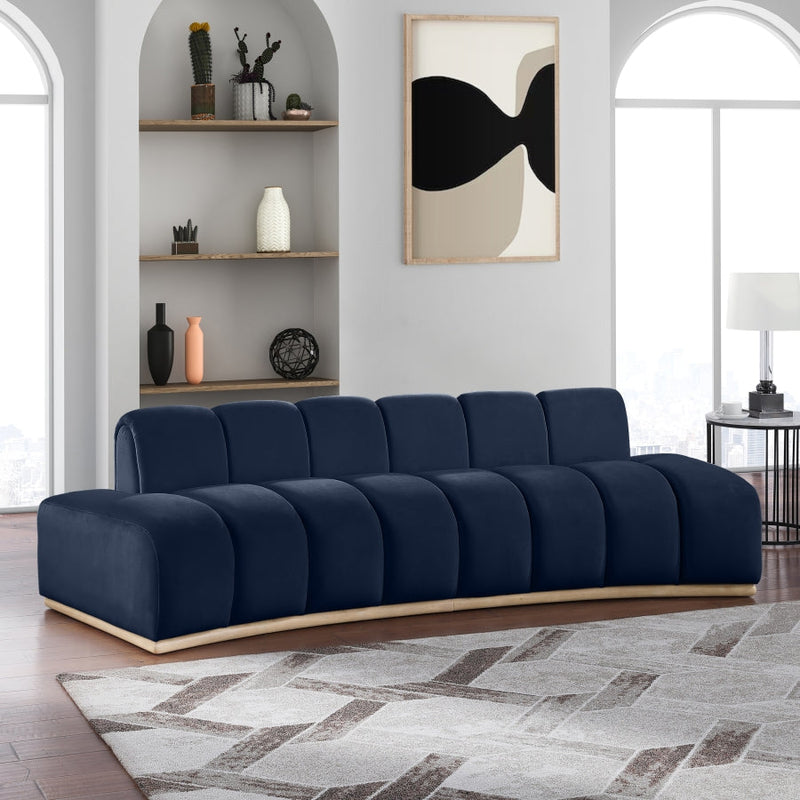 Jace 106" Velvet Upholstered Upholstered Sofa in Blue - 44093Navy-S