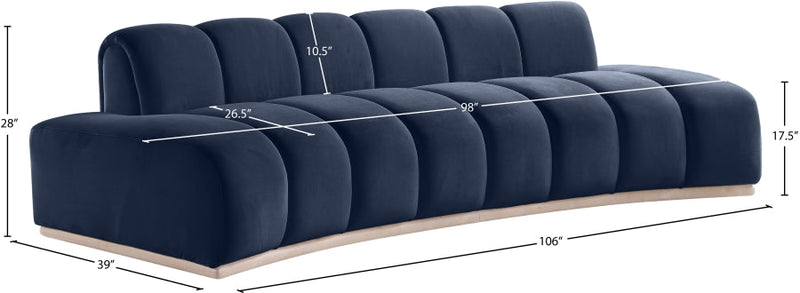 Jace 106" Velvet Upholstered Upholstered Sofa in Blue - 44093Navy-S