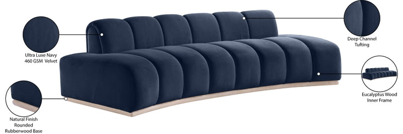 Jace 106" Velvet Upholstered Upholstered Sofa in Blue - 44093Navy-S