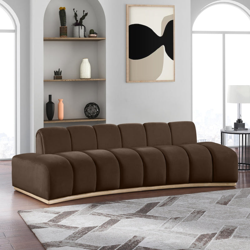 Jace 106" Velvet Upholstered Upholstered Sofa in Brown - 44093Brown-S