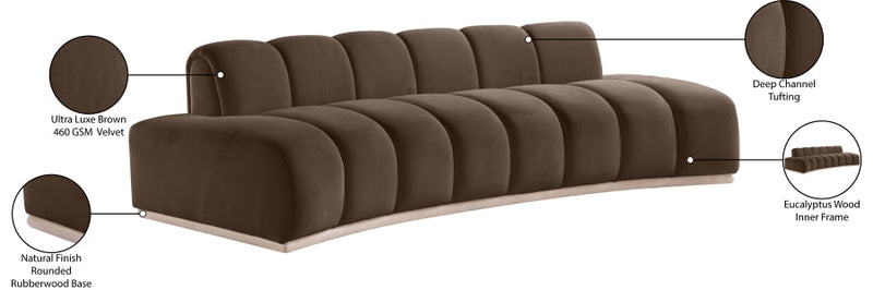 Jace 106" Velvet Upholstered Upholstered Sofa in Brown - 44093Brown-S
