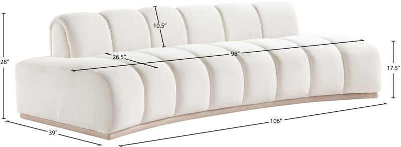 Jace 106" Velvet Upholstered Upholstered Sofa in Cream - 44093Cream-S