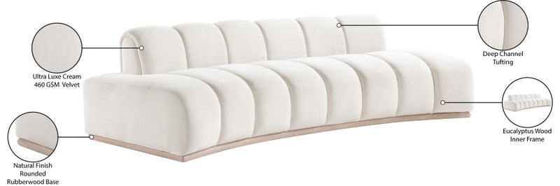 Jace 106" Velvet Upholstered Upholstered Sofa in Cream - 44093Cream-S