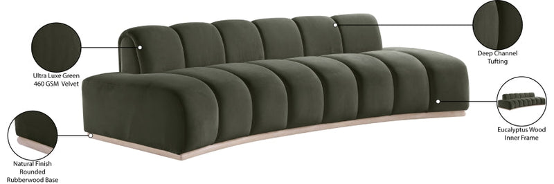 Jace 106" Velvet Upholstered Upholstered Sofa in Green - 44093Green-S