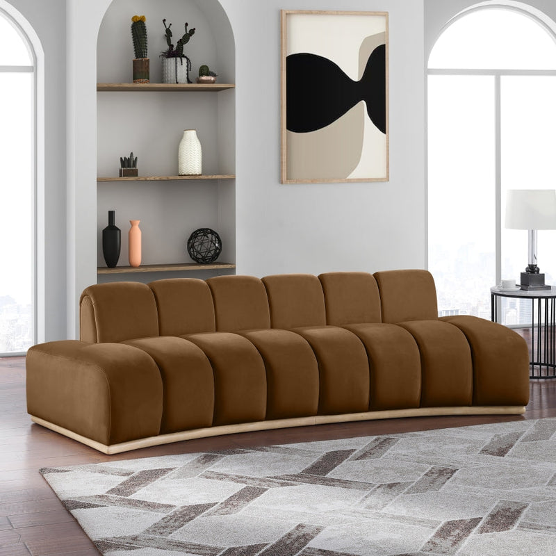 Jace 106" Velvet Upholstered Upholstered Sofa in Saddle - 44093Saddle-S