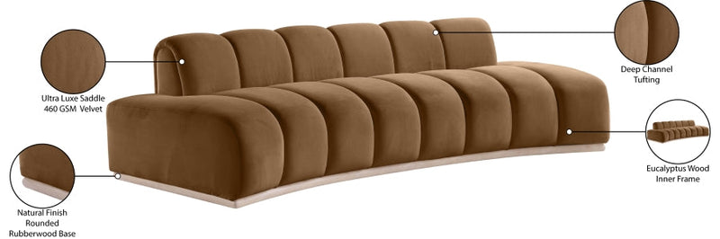 Jace 106" Velvet Upholstered Upholstered Sofa in Saddle - 44093Saddle-S