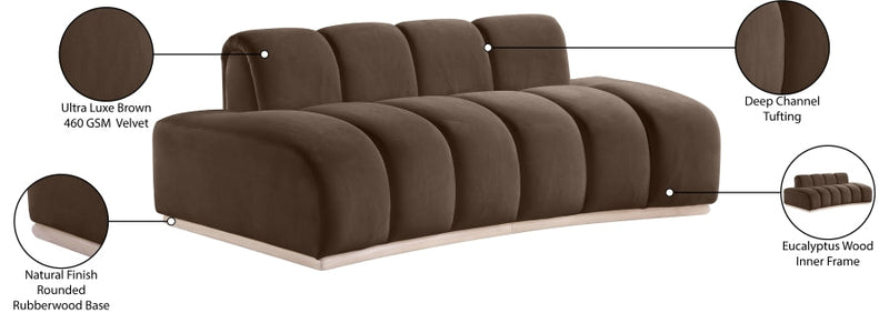 Jace 78.5" Velvet Upholstered Upholstered Loveseat in Brown - 44093Brown-L