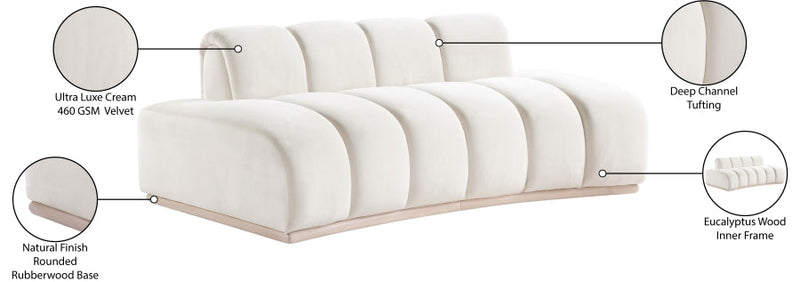 Jace 78.5" Velvet Upholstered Upholstered Loveseat in Cream - 44093Cream-L
