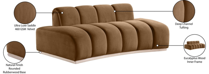 Jace 78.5" Velvet Upholstered Upholstered Loveseat in Saddle - 44093Saddle-L