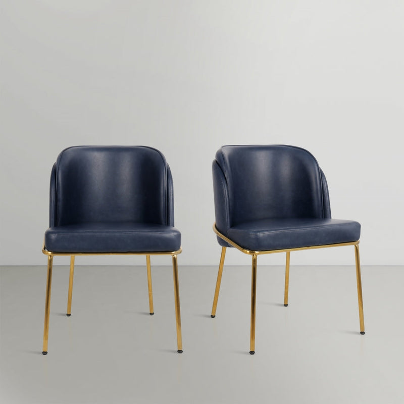 Jagger Vegan Leather Upholstered Dining Chair in Blue, Set of 2 - 882Navy-C