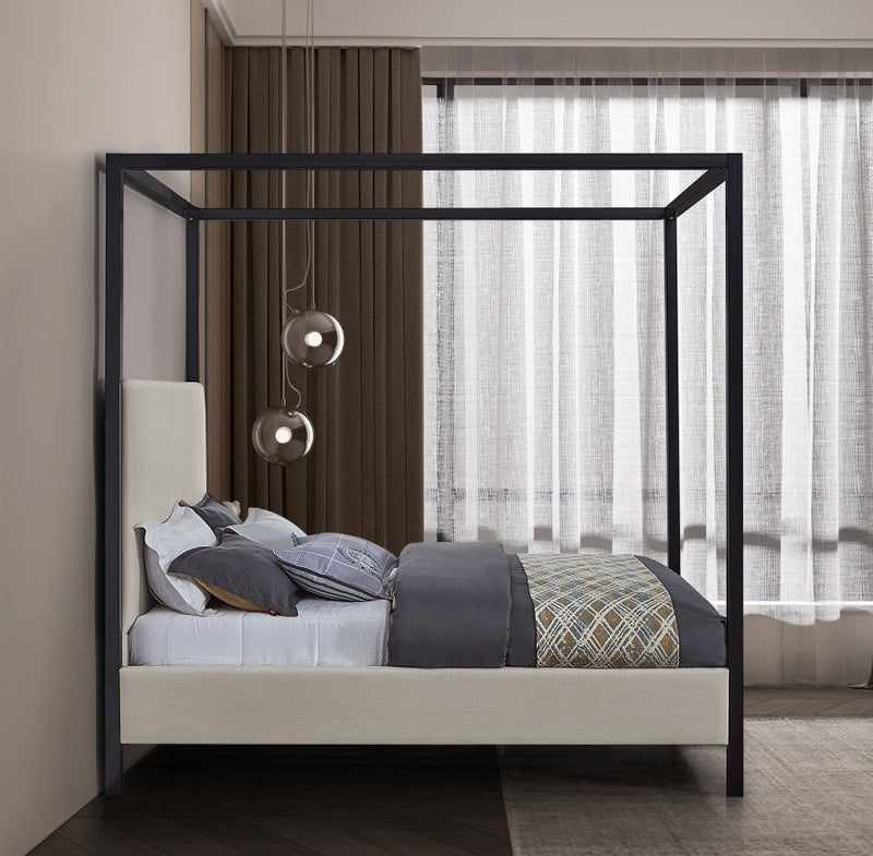 James Linen Textured Fabric King Bed Beige - Gate FurnitureKing Bed