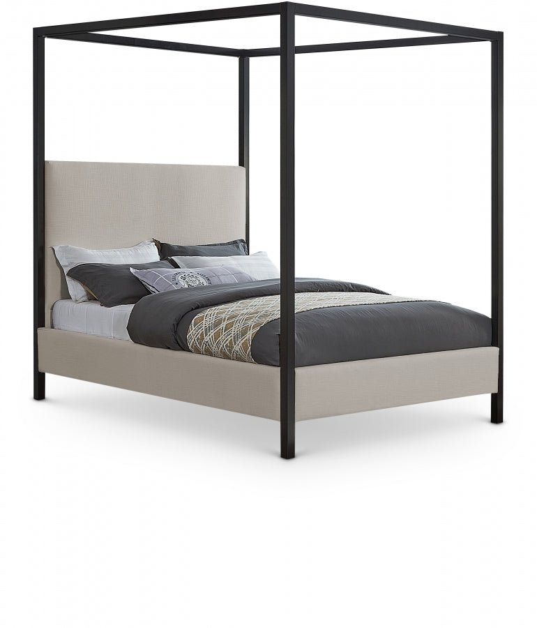 James Linen Textured Fabric King Bed Beige - Gate FurnitureKing Bed