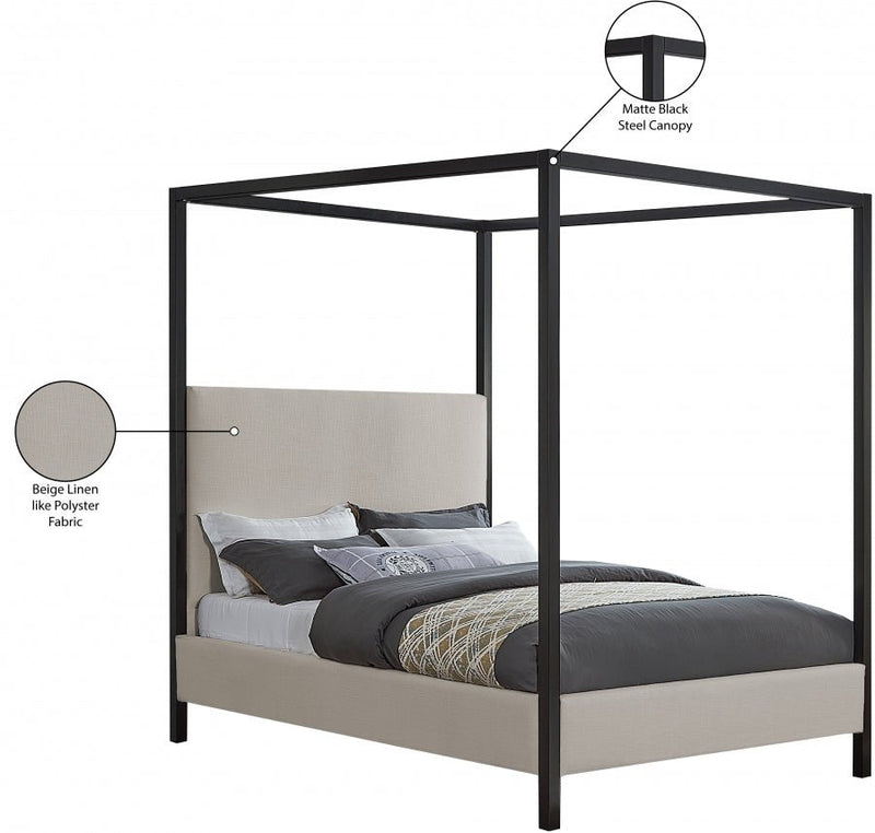 James Linen Textured Fabric King Bed Beige - Gate FurnitureKing Bed